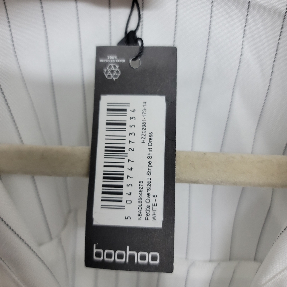 NWT Boohoo Petite Oversized White W/ Black Stripe Button Down Shirt Dress - 2P - Picture 8 of 10